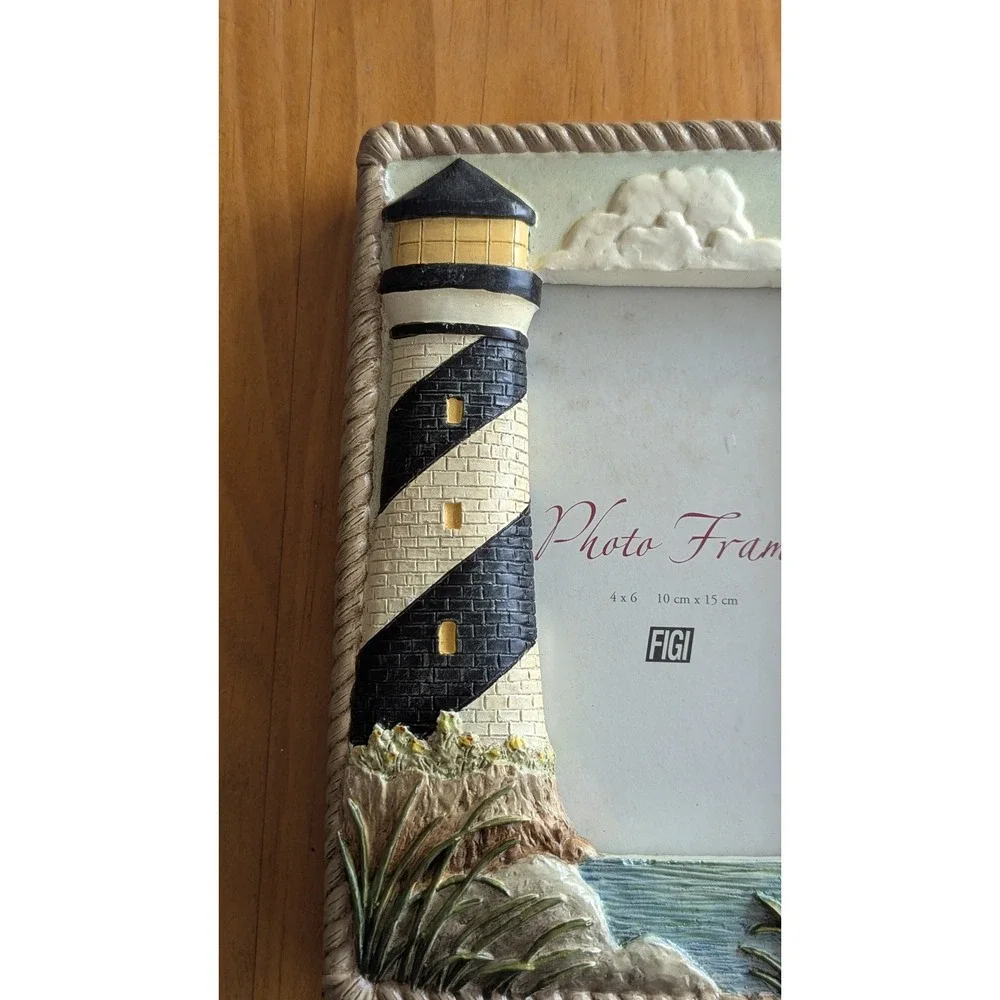 FIGI Graphics 2002 Lighthouse Nautical 4x6 Photo Frame 3D Coastal Rope Border‎